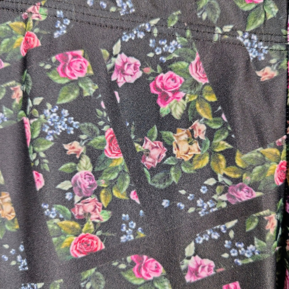 Bombsheller Womens M Floral Geometric Leggings Black Pink Rose Cottagecore Gym - Picture 3 of 9